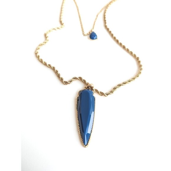 NATASHA Vintage Necklace Arrow Pendant Gold Blue 21" Inches Layered Faux Stone - Picture 7 of 8